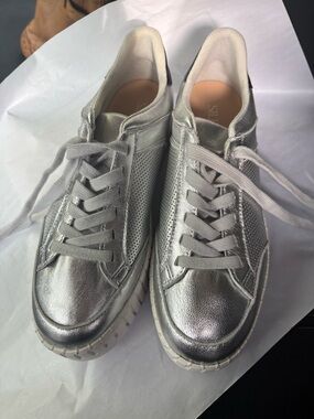 Metallic Silver Lace-Up Women's Sneakers